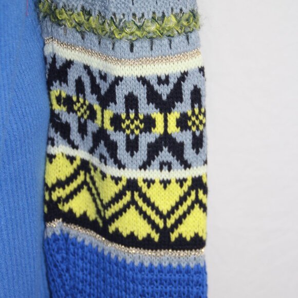 Free People Prism Mixed Media Top Sweater Blue Bell Combo Size Large Boho Winter - Picture 10 of 12